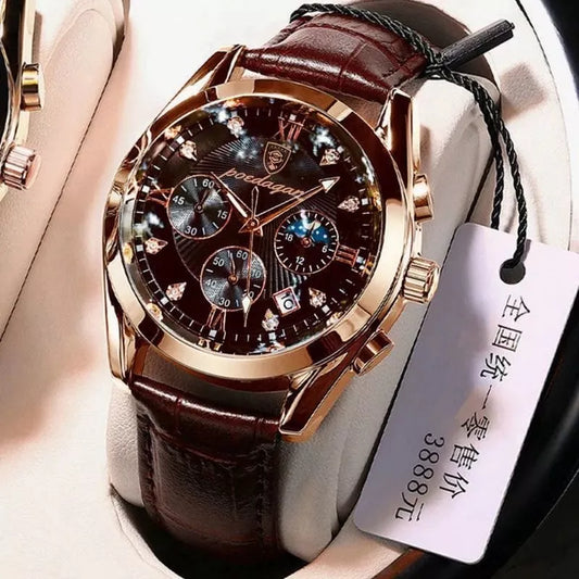 POEDAGAR Men Watch New Top Brand Luxury Waterproof Luminous Sport Wristwatch Quartz Military Genuine Leather Relogio Masculino