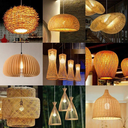 Classic Bamboo Lustre Chandelier Hanging Lamp Ceiling Handmade Rattan Pendant Light Fixture Weaving HomeLiving люстра потолочная