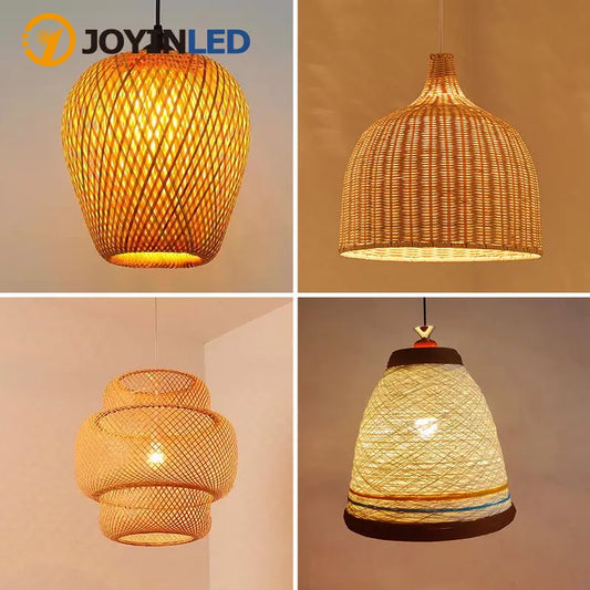 Classical Bamboo Weaving Chandelier Lamp Handmade Pendant Light Hanging LED Ceiling Fixtures Rattan Woven Home Bedroom Decors